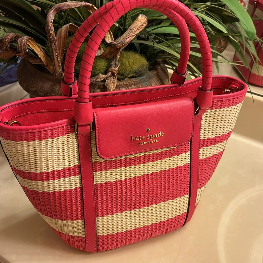 NWOT Kate Spade Straw Satchel Crossbody
Bag Pink/ Cream - Picture 11 of 11